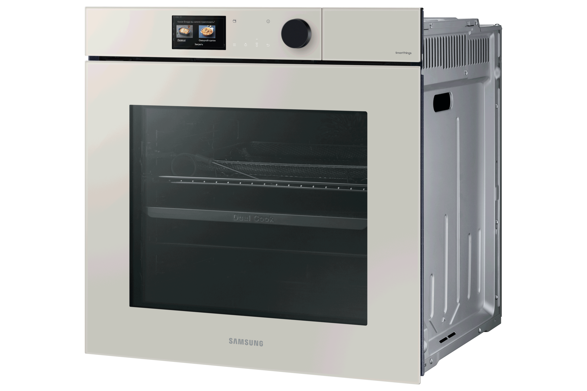 Bespoke, бежевый духовой шкаф NV7000B c AI Pro cooking, 76 л, вид в перспективе