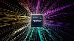 Various yellow, purple and turquoise colors are seen coming out from Samsung AI-powered Neo Quantum Processor 8K.