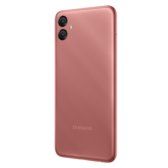 Смартфон Samsung Galaxy A04e SM-A042FZCHSER 64ГБ медный фото сзади под углом справа