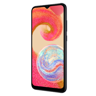 Смартфон Samsung Galaxy A04e SM-A042FZKDSER 32ГБ чёрный фото спереди под углом справа