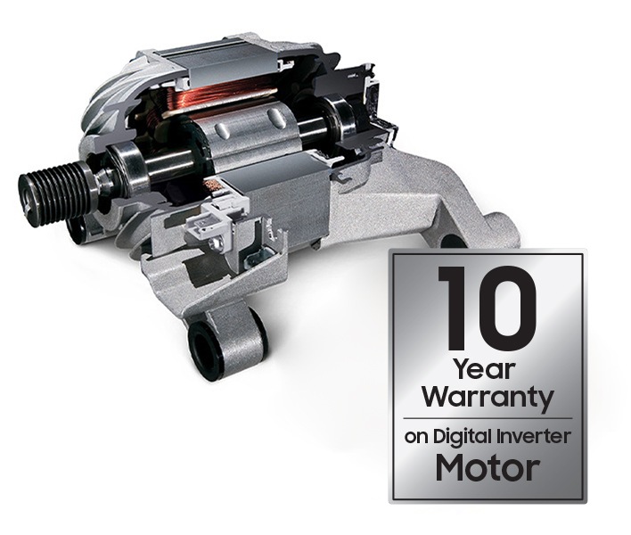 The washer motor with digital inverter technology gives a 20-year warranty.