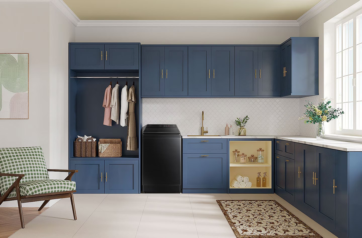 غسالة WA5000C مثبّتة في غرفة الغسيل.