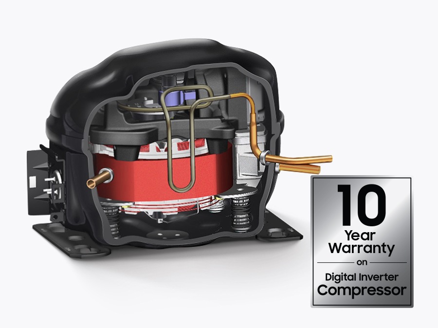 يشمل محرك الثلاجة ضماناً لمدة 20 عاماً على الضاغط المزوّد بتقنية العاكس الرقمي.