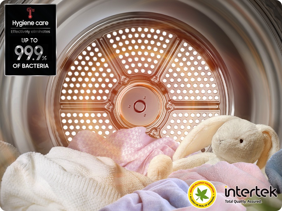 تنبعث من السخان الموجود داخل حوض المجفف سخونة عالية درجة الحرارة، فتجفف الملابس والدميات. تزيل دورة العناية الصحية حتى 99,9% من البكتيريا بفعالية فائقة، ومعتمدة من Intertek، ومضمونة الجودة بالكامل. كما أنها معتمدة من مؤسسة الحساسية البريطانية ويظهر خاتم اعتماد المؤسسة البريطانية للحساسية في الجزء السفلي الأيمن.