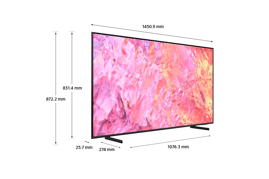 Dimension of Samsung QLED TV Q60C with gray branch stand