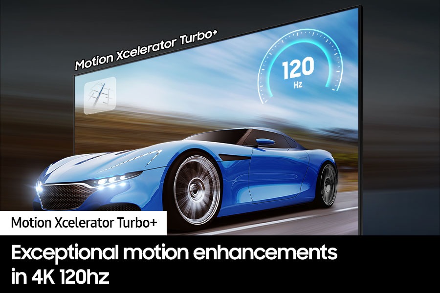 QLED TV Q70C with Motion Xcelerator Turbo+ shows the game screen clearly.
