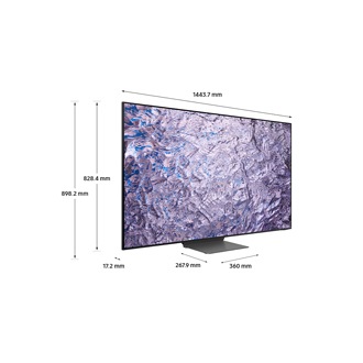 Dimension of Samsung Neo QLED TV QN800C with silver connected stand