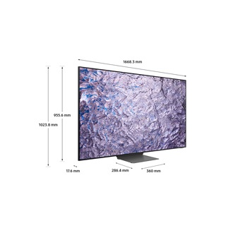Dimension of Samsung Neo QLED TV QN800C with silver connected stand