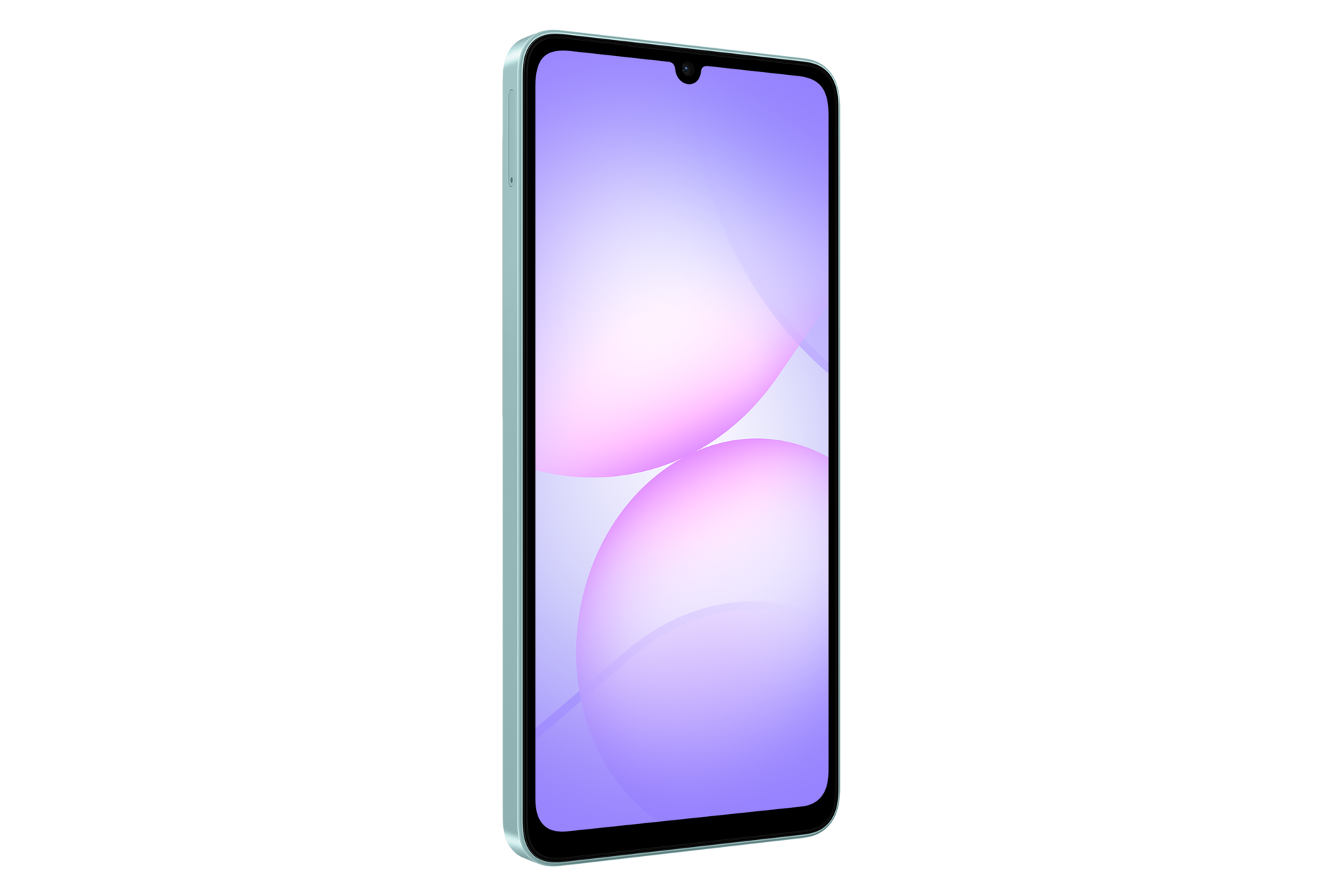 هاتف Galaxy A07 5G من الأمام بزاوية 30 درجة لليسار باللون الأخضر الفاتح