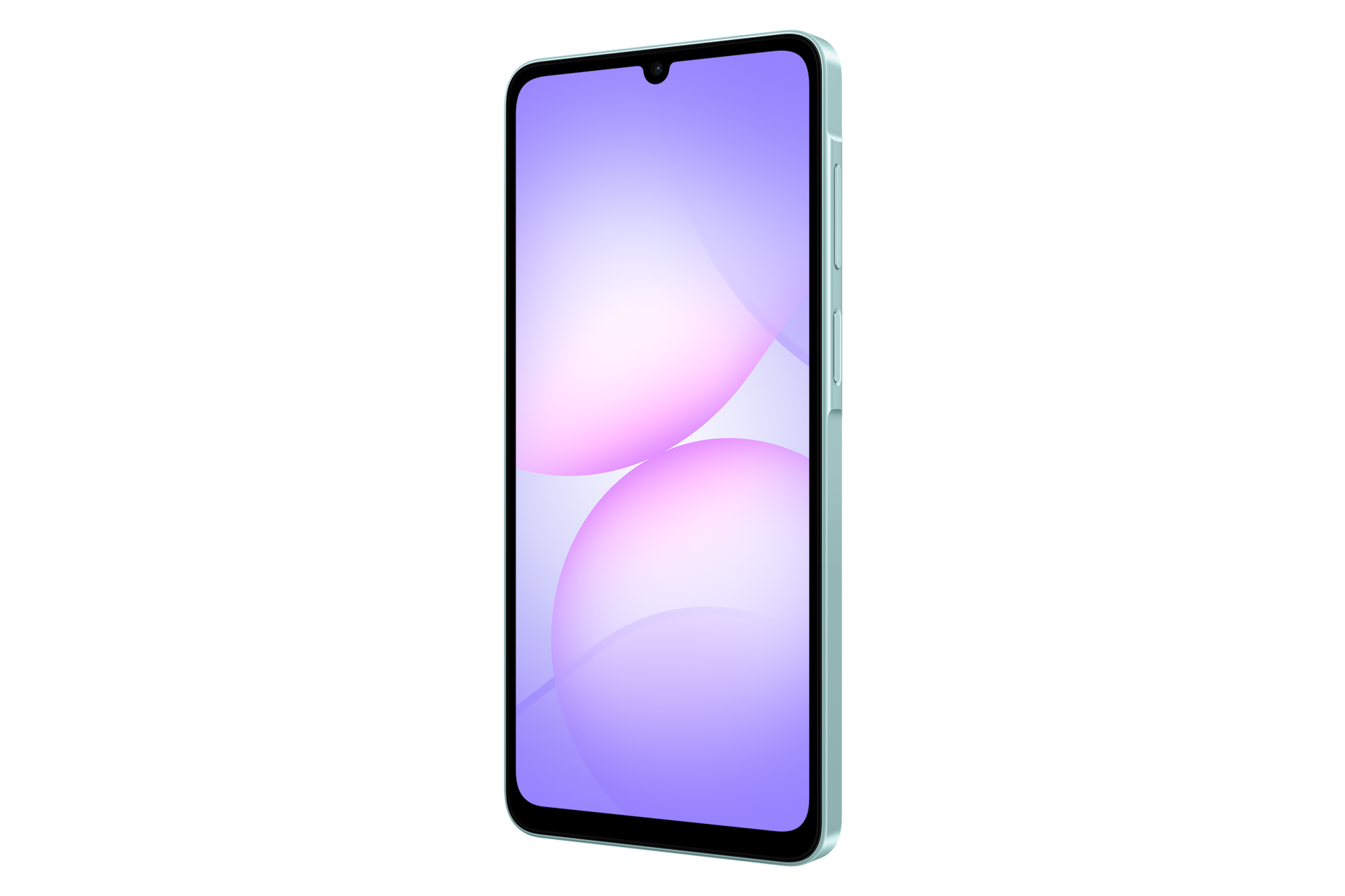 هاتف Galaxy A07 5G من الأمام بزاوية 30 درجة لليمين باللون الأخضر الفاتح
