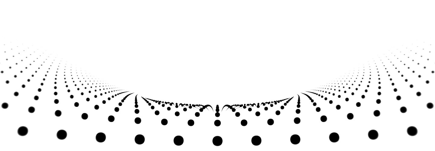 Multiple dots form a line from afar and move like waves as they zoom in. The dots make a semi-circle formation in the center as they move into a shape of a wave.