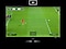 The monitor shows a photo of a penalty kick in a soccer match. As the 16:9 ratio display transforms to 21:9, the goalkeeper on the right and other players behind the kicker on the left are revealed. The additional view on each side highlighted by dotted lines.