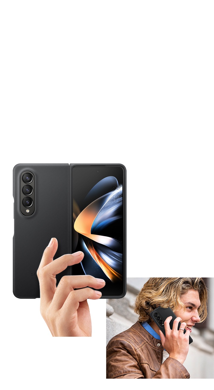 Shop Galaxy Z Fold4 Leather Cover - Black | Samsung KSA