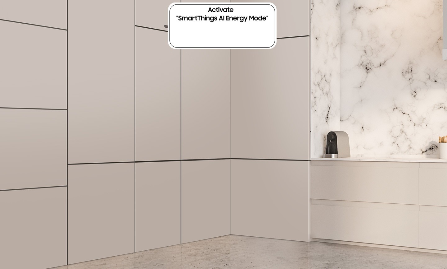 BRB80F MONO installed in the kitchen with the Activate "SmartThings AI Energy Mode" button in the OFF state.