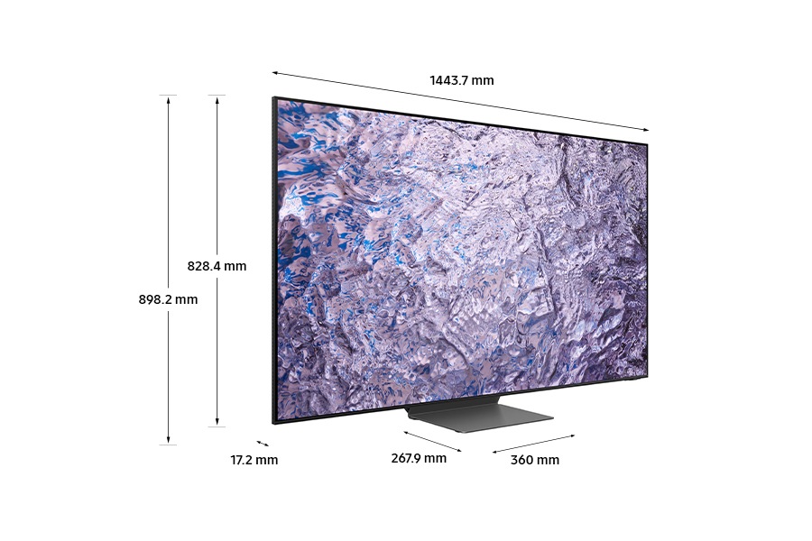 Dimension of Samsung Neo QLED TV(65 inch) QN800C with silver connected stand