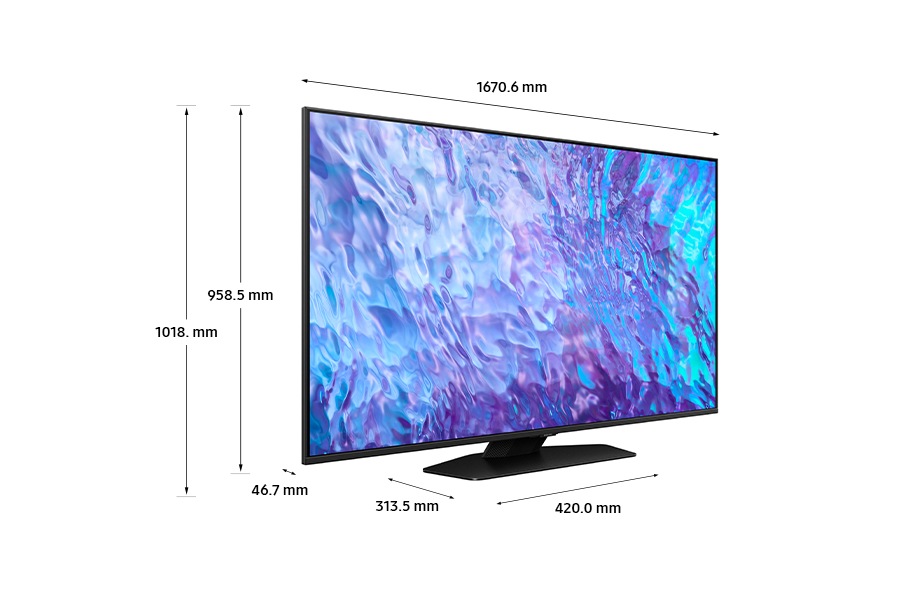 Dimension of Samsung QLED TV Q80C with new black hexagon plate stand