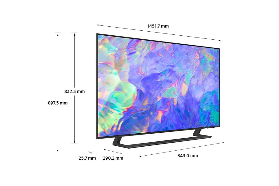 Dimension of Samsung Crystal UHD TV CU8500 with titangray center stand