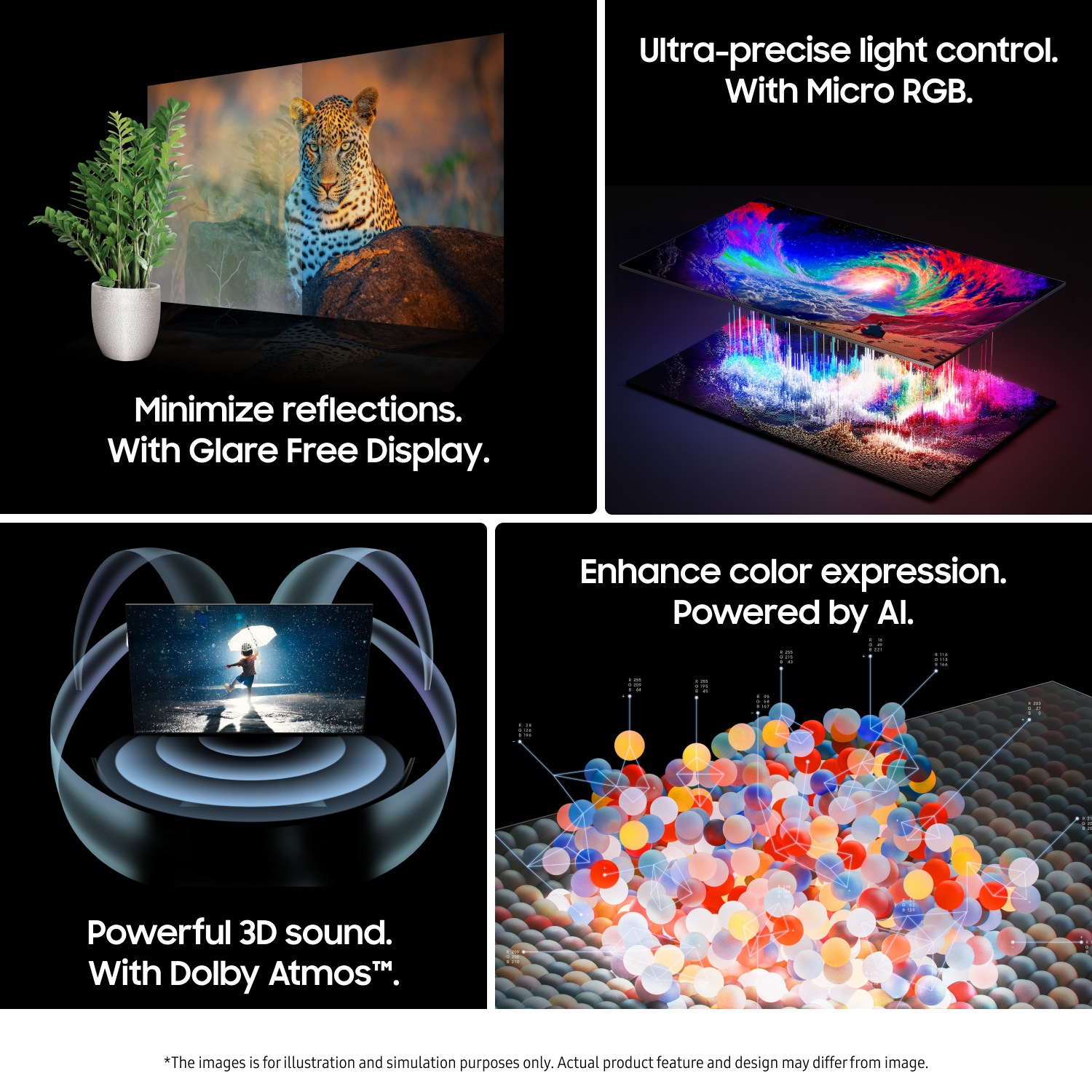 En TV-skärm utan Glare Free-teknik har störande reflektioner. Bredvid den visar en TV-skärm med Glare Free-teknik tydligt en scen med berg. UL-verifierad logotyp. Glare Free: Reflektionsbländning UGR < 10, Obehagsbländning < UGR 22, Funktionsbländning < 34. verifyUL.com®. V166045.