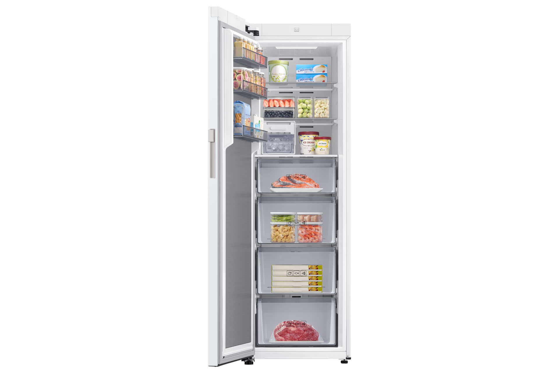 Frysskåp One Door Auto Open Door 186cm Front-Open-With-Food1 White 
