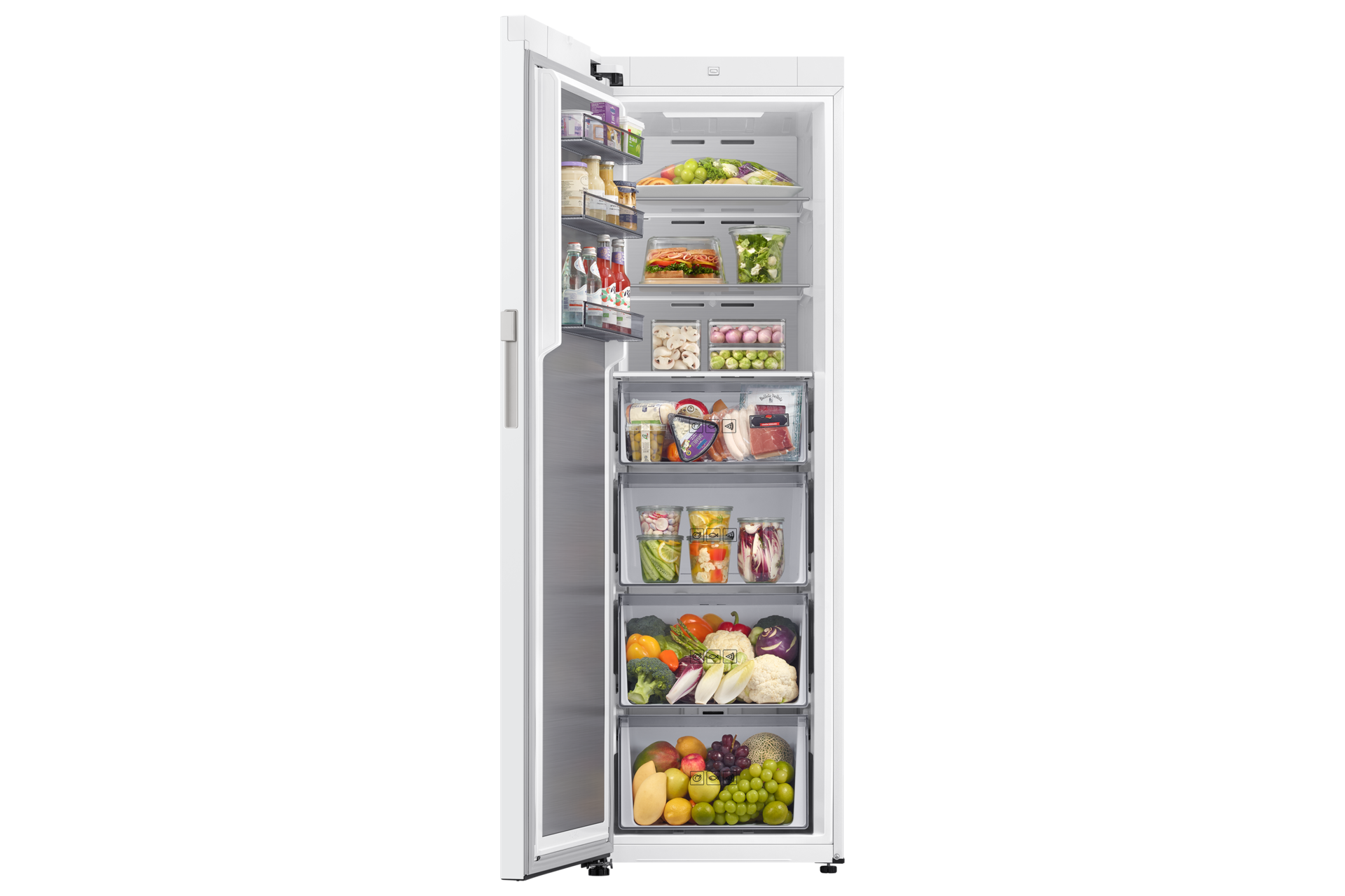 Frysskåp One Door Auto Open Door 186cm Front-Open-With-Food2 White 