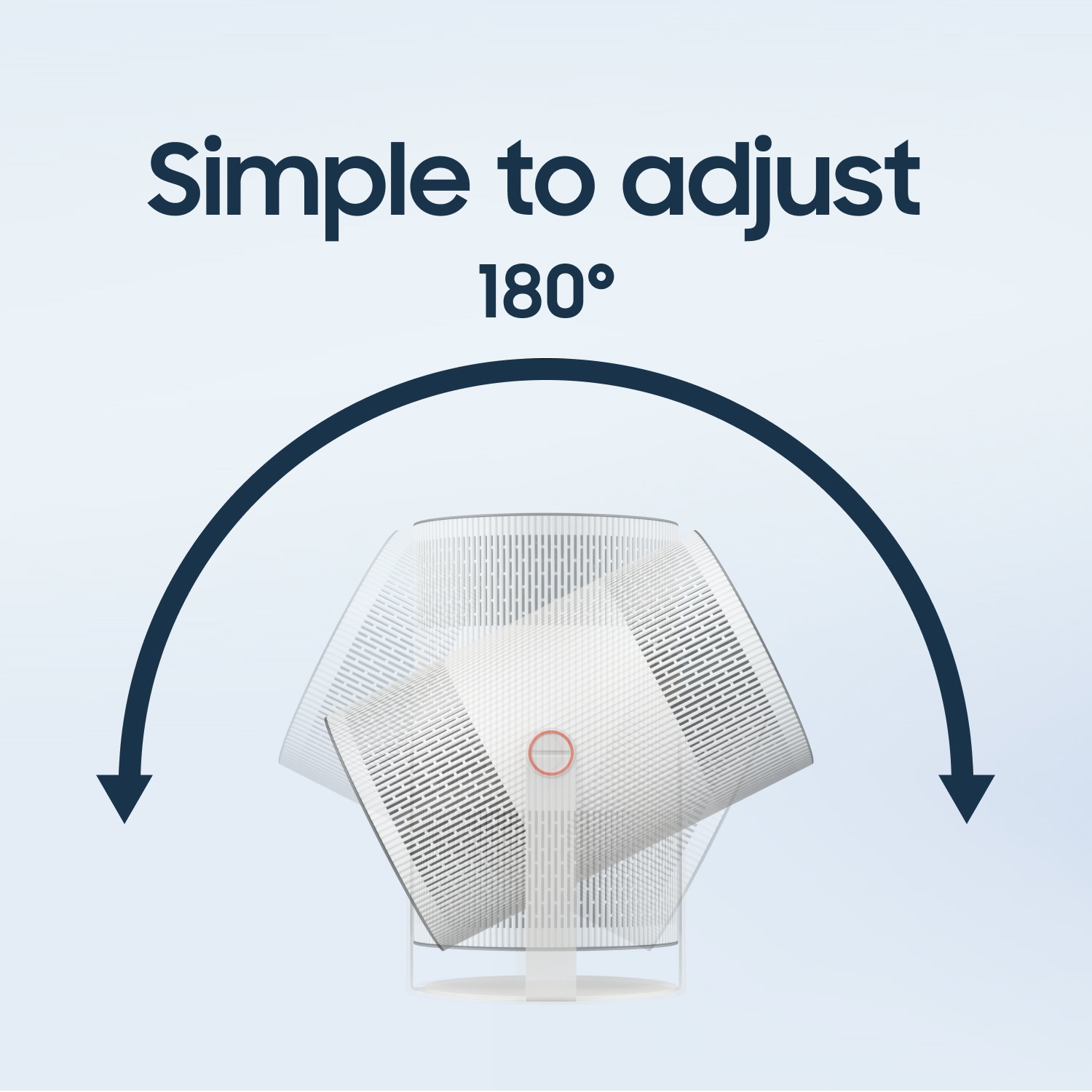 Samsung The Freestyle+ -projektorn med en mångsidig design för hemunderhållning och bärbarhet, med texten ”Enkel att justera 180°”.