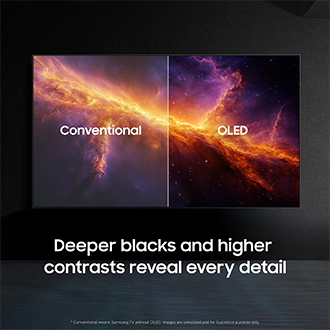 OLED vs vanlig TV: djupare svärta och högre kontrast avslöjar fler detaljer i kosmiska bilder. Simulerad jämförelse.