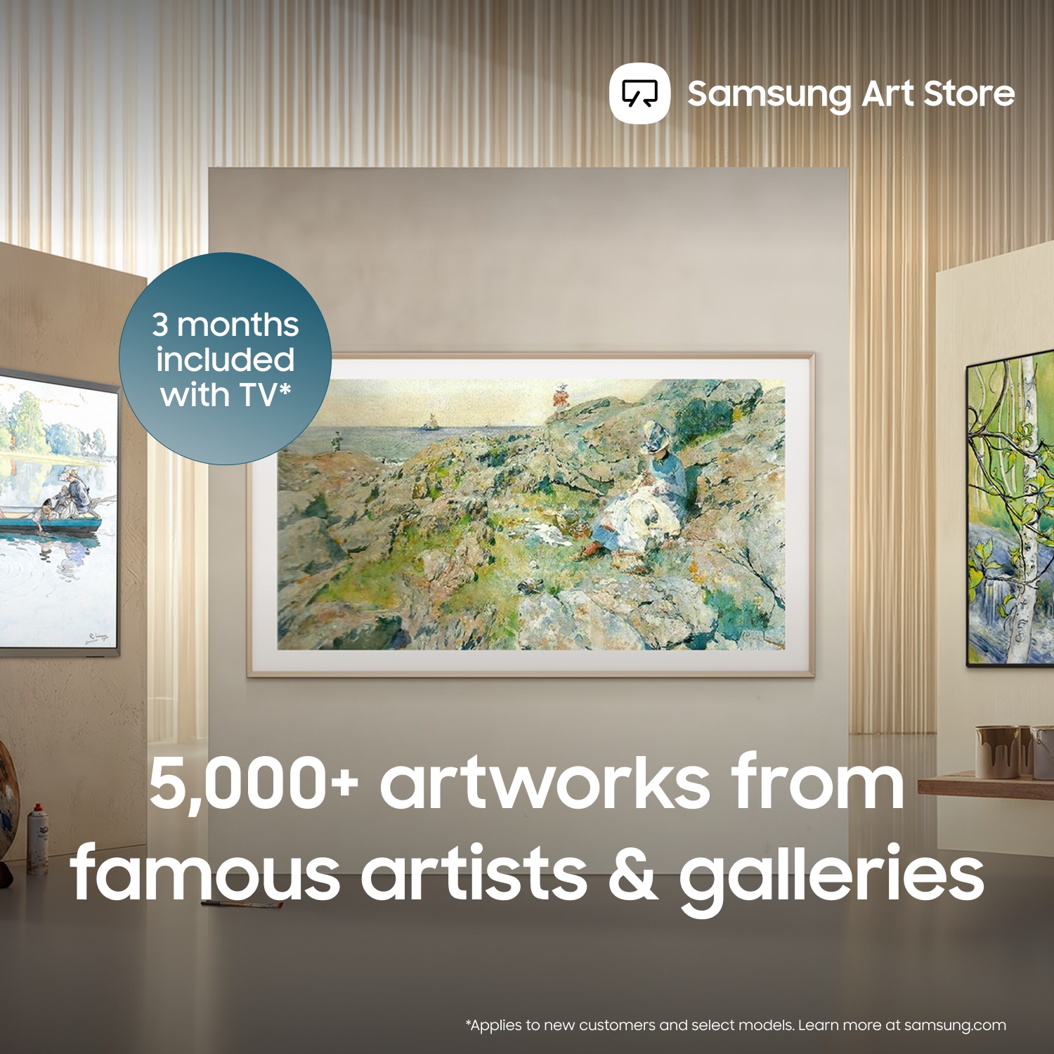 Samsung Art Store: 3 månader gratis med TV*, med 400+ konstverk från berömda konstnärer och gallerier i stilren heminspiration.