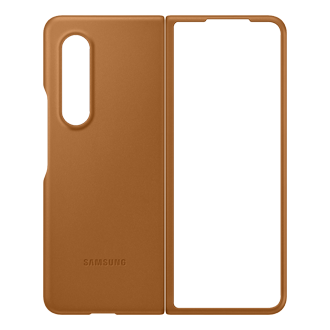 The front of a camel Z Fold 3 leather case enhances the elegance of a smartphone's unique design with every fold and unfold