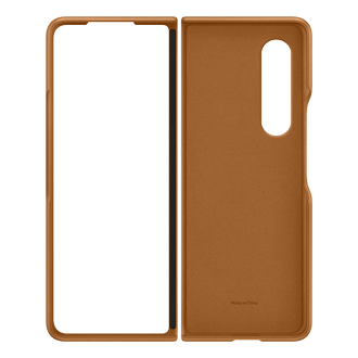 The back-side of a camel Samsung Fold 3 leather case brings the softness of genuine leather to the exterior of your phone