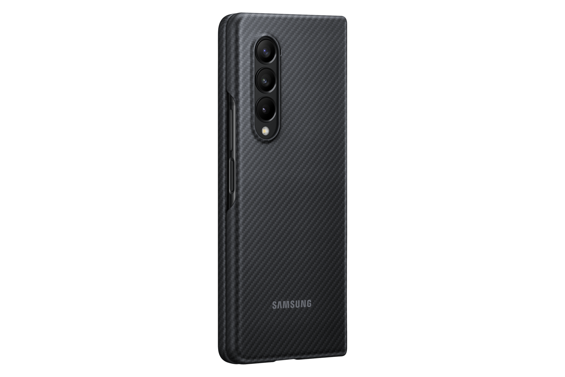 A dynamic Samsung Z Fold 3 Aramid case in black keeps the comfort in your grip. Buy Galaxy Z Fold 3 Aramid cover here