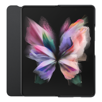 A front view of a Flip Cover with S Pen for Samsung Galaxy Z Fold3 5G in black works smarter with S Pen and turn scribbles into strokes of genius