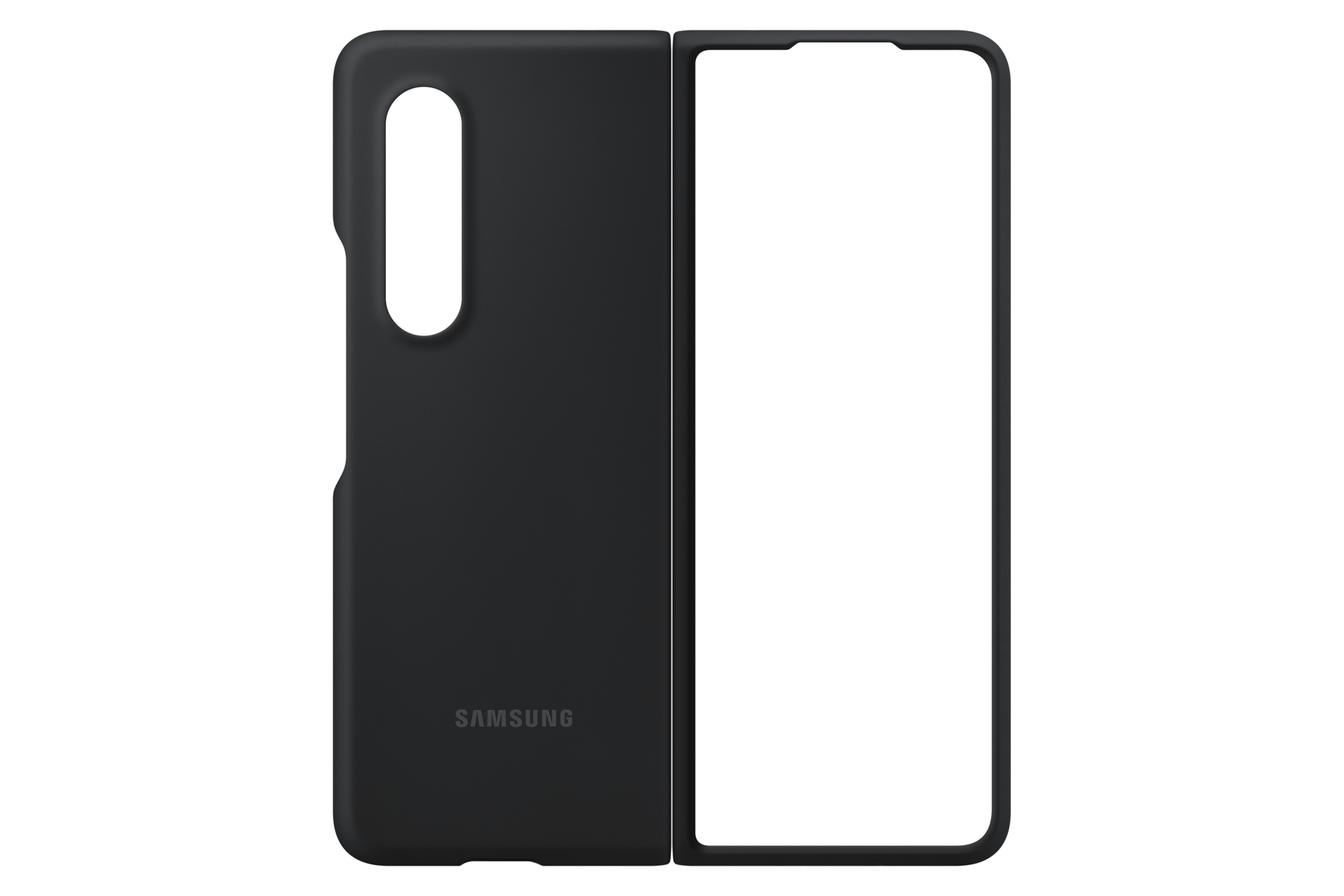 The front of a Samsung Fold 3 case in black helps prevent damage over a phone. Learn more about the Samsung Z Fold 3 silicone case here