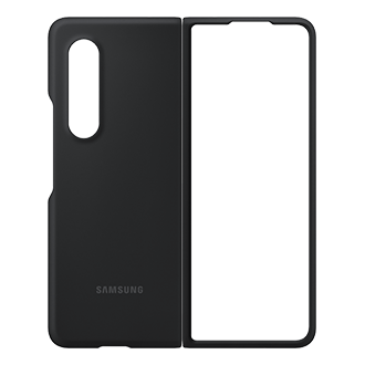 The front of a Samsung Fold 3 case in black helps prevent damage over a phone. Learn more about the Samsung Z Fold 3 silicone case here