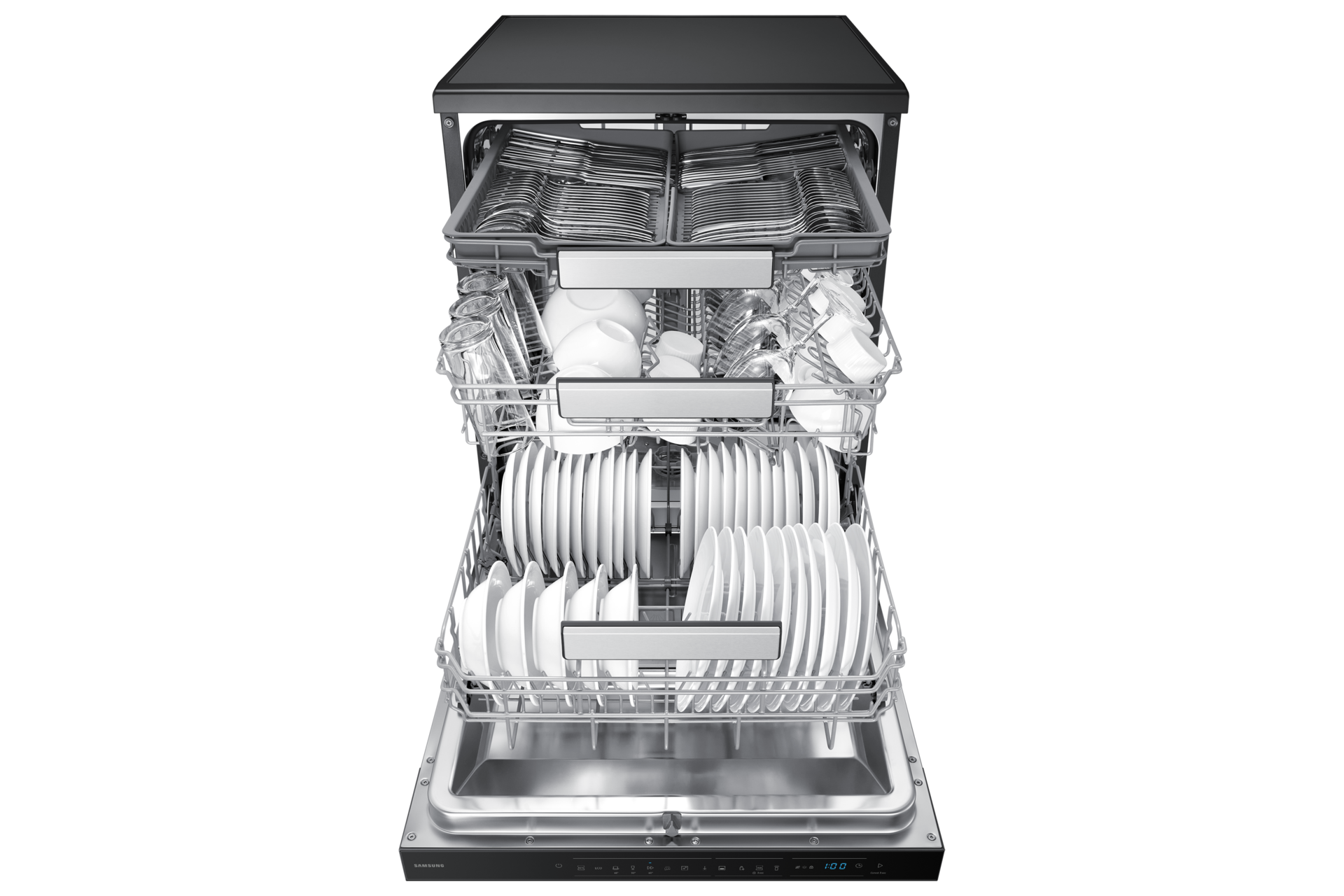DW70HM FreeStanding Dishwasher Hygiene Care AutoRelease and Flex Load Front-Open3 Black 