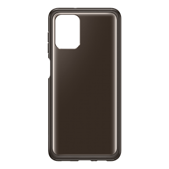 A front view of a black Samsung Galaxy A12 phone case comes with a smooth shape that maintains the comfortable grip of a phone
