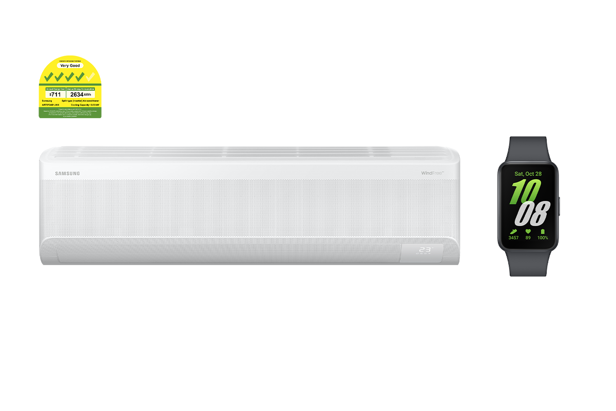 Bespoke AI WindFree™ Single-Split System 1 Air Conditioner - 24KBTU White + Galaxy Fit 3 + 4 tick 