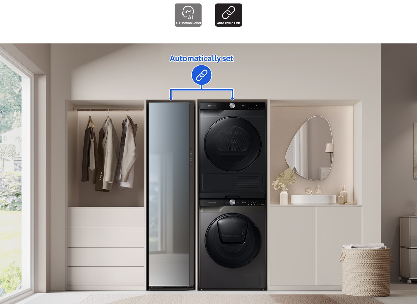 With Auto Cycle Link, Bespoke AirDresser can Automatically be linked with Samsung Washer.