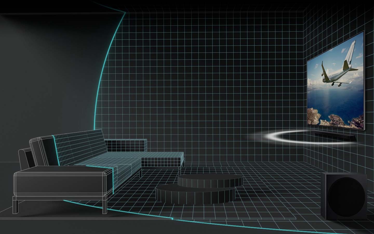 Звукова панель Samsung Q працює у парі з QLED-телевізором.
