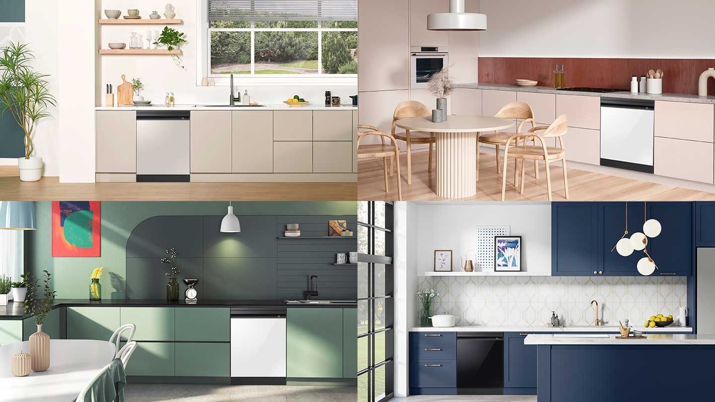 I pannelli delle porte su misura in diversi colori sono applicati con stile in quattro diversi interni.