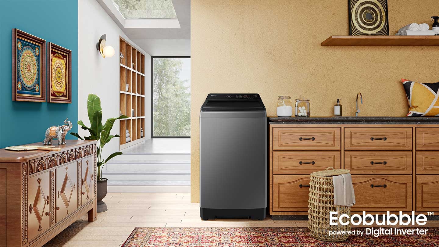 WA4000C is installed in the laundry room. Ecobubble™ powered by Digital Inverter.