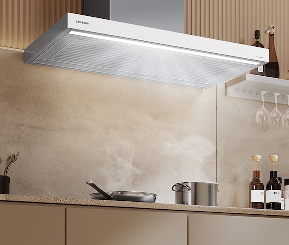 Pots and pans are boiling on the cooktop and NK8000AM’s LED Bar Lighting spreads bright light over entire cooktop.