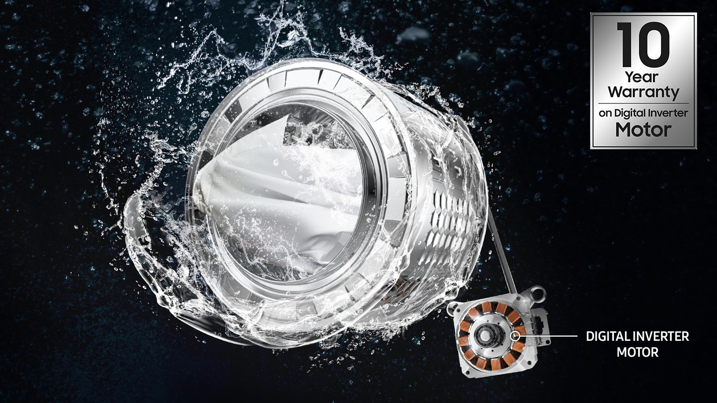 Digital Inverter Motor, drum and water stream spins fast. WA4000C’s warranty is 10 year.