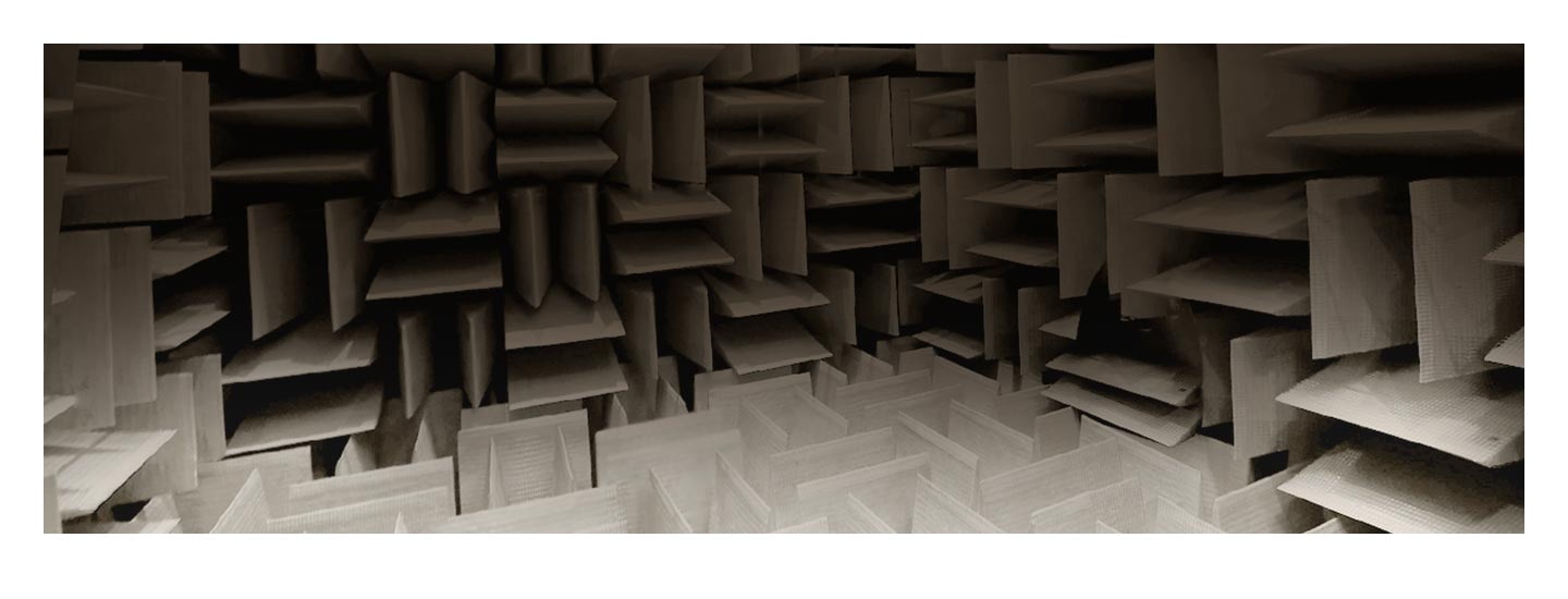A close up of an anechoic chamber used to test Soundbars.