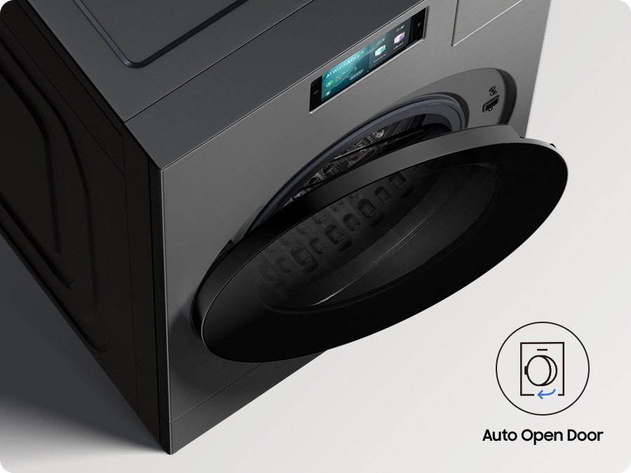 The door of the Laundry Combo opens automatically as soon as a cycle is finished.