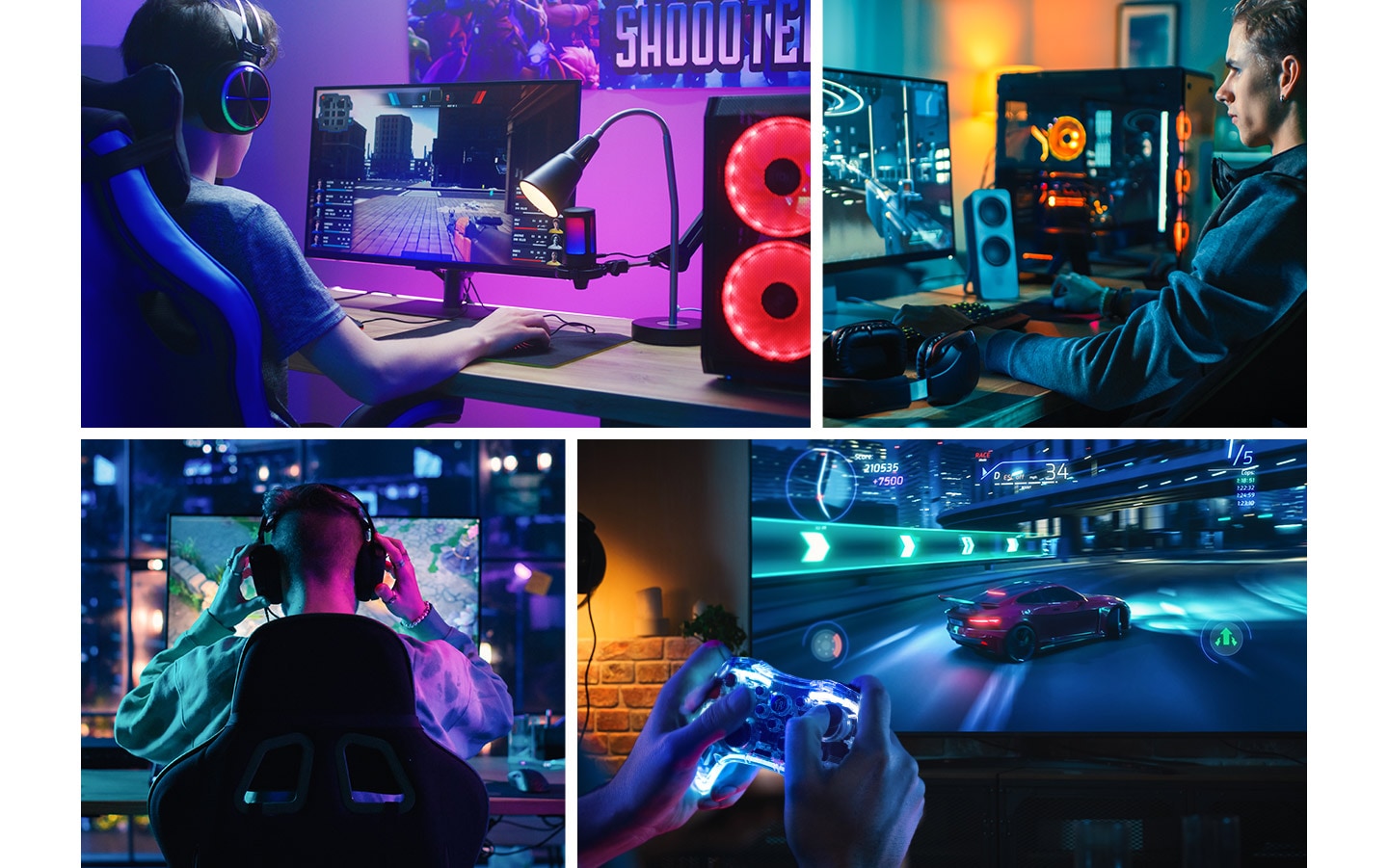 Various examples of playing games through desktop PCs and console game consoles are shown.