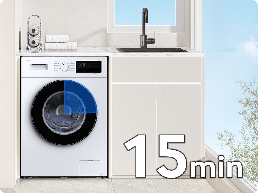 Quick Wash cycle is activated and quickly reaches 15 min.