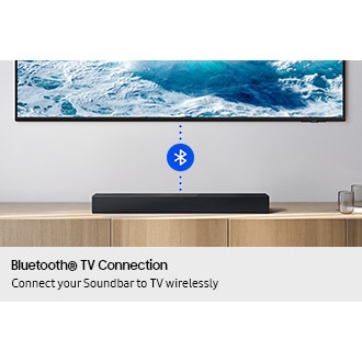 A TV and soundbar are connected wirelessly via dotted lines with the Bluetooth symbol.