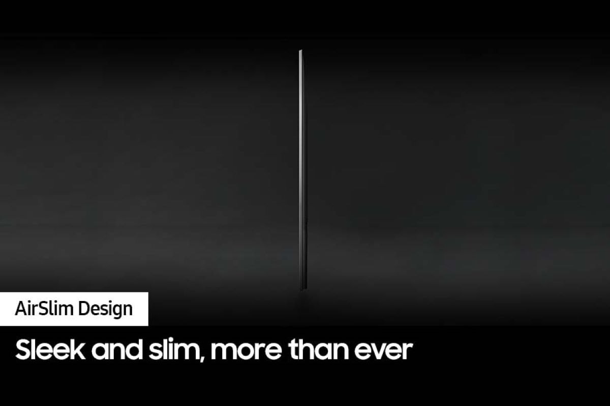 Profile view of QLED TV Q60D shows ultra slim design of QLED TV AirSlim