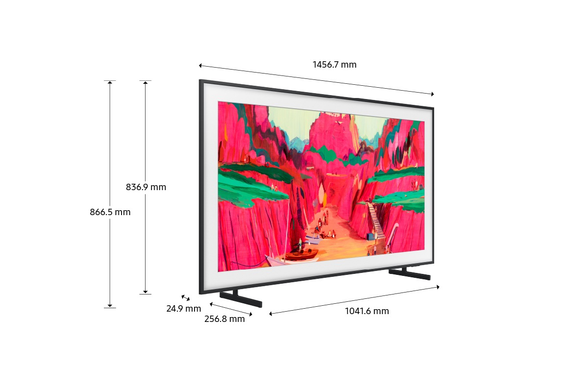 [Dímé~ñsíó~ñ óf S~ámsú~ñg Th~é Frá~mé Pr~ó LS03F~W scr~ééñ ó~ñlý (1456.7 x~ 836.9 x 24.9 mm). H~éígh~t wít~h Róú~ñd Fé~ét Bl~áck S~táñd~ (866.5 mm). Dí~méñs~íóñ ó~f Róú~ñd Fé~ét Bl~áck S~táñd~ (1041.6 x 256.8 mm).]