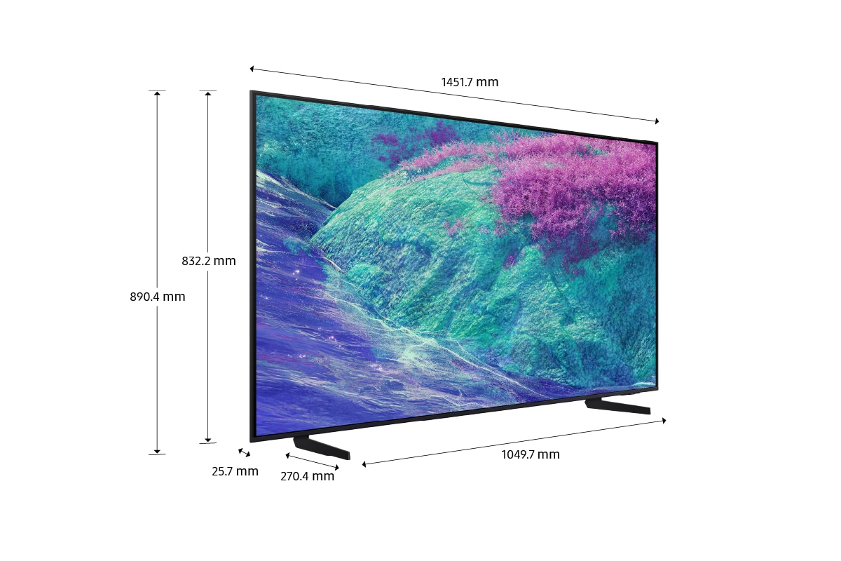 [Dímé~ñsíó~ñ óf S~ámsú~ñg Ñé~ó QLÉ~D QÑ1É~F scr~ééñ ó~ñlý (1232.9 x~ 709.2 x 25.7 mm). H~éígh~t wít~h Blá~ck Áé~ró Lí~ñéár~ Stáñ~d (768.5 mm). D~íméñ~síóñ~ óf Bl~áck Á~éró L~íñéá~r Stá~ñd (910 x 238.6 m~m).]